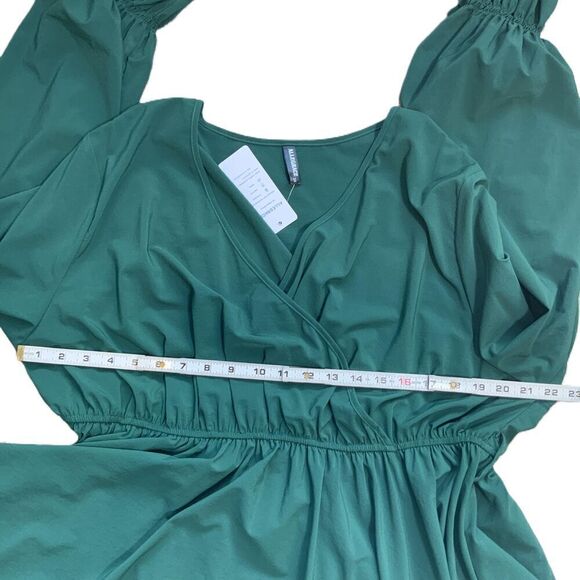 Allegrace Green Long Sleeves V Neck Elasticated Cuffs Coquette Wrap Blouse 3X - Picture 8 of 14